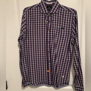 Purple, black and white Scotch and Soda button up shirt. Size large.